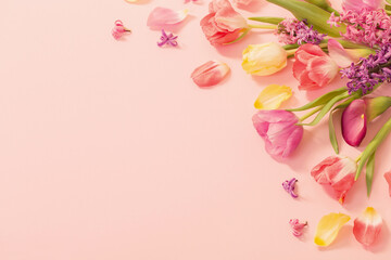 spring flowers on pink background