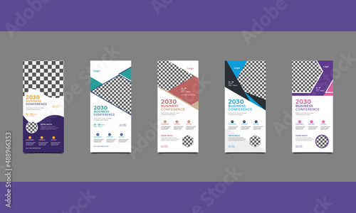 Modern business conference roll up banner and standee banner design template. vector illustration.