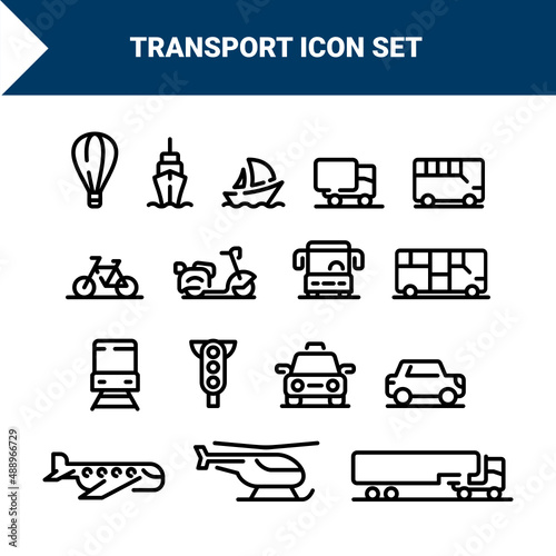 16 Transport line icon set 
