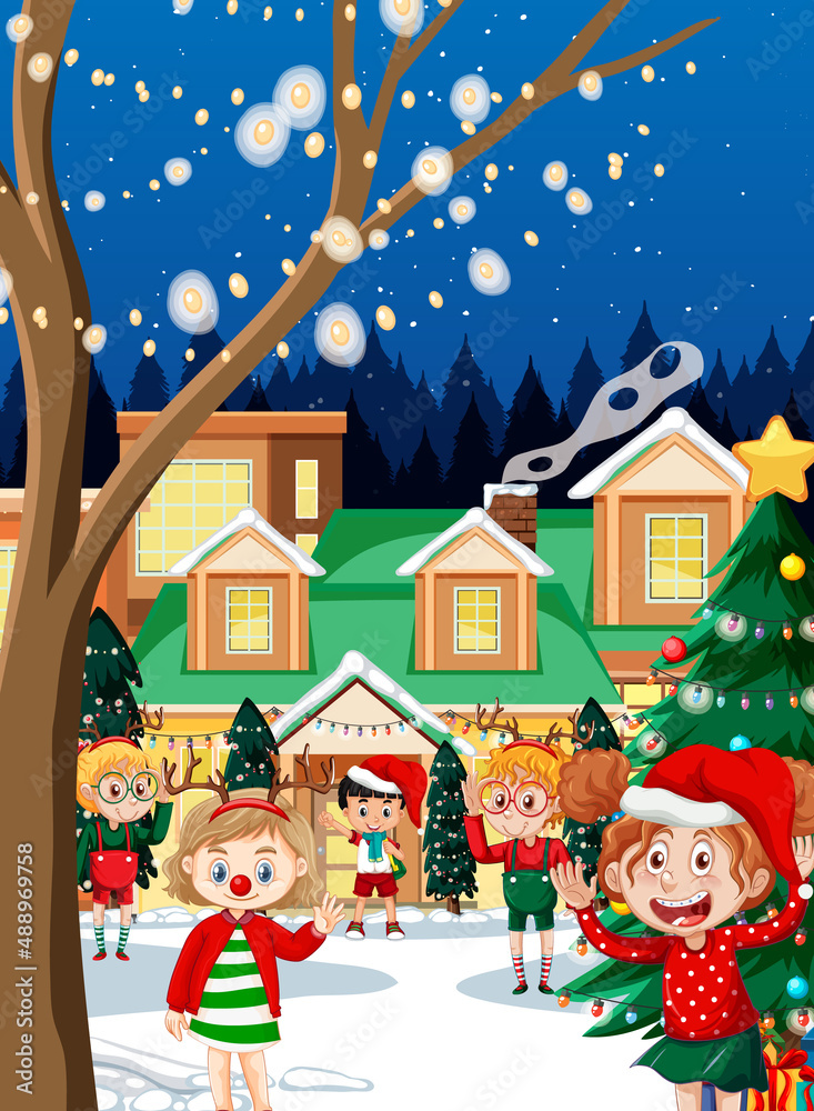 Obraz premium Outdoor scene with children celebrating Christmas