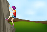 Rock climbing scene with woman climbing