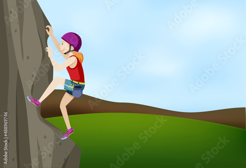 Rock climbing scene with woman climbing