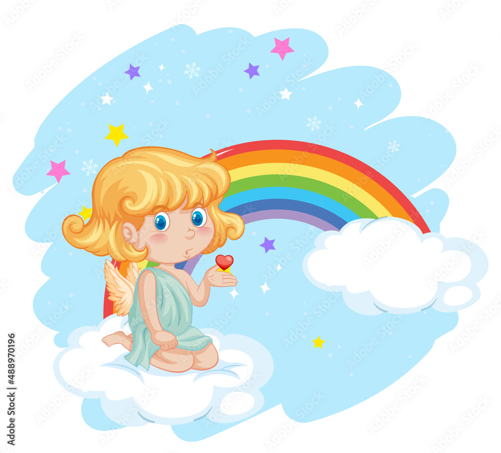 Angel girl on cloud with rainbow Angel girl on cloud with rainbow