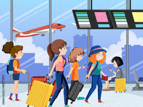 People walking in terminal airport scene