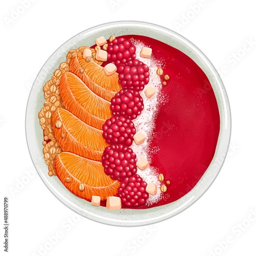 Smoothie bowl with mandarin, berry, oats, coconut