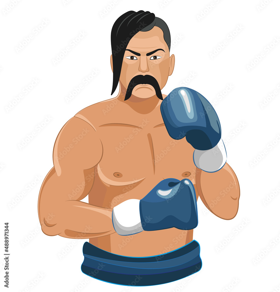 vector illustration man with boxing gloves on white isolated background