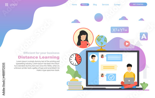 Landing page colorful design for distance learning and social media vector