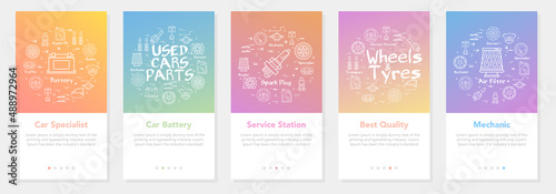 Collection of car parts vector banners with gradient background
