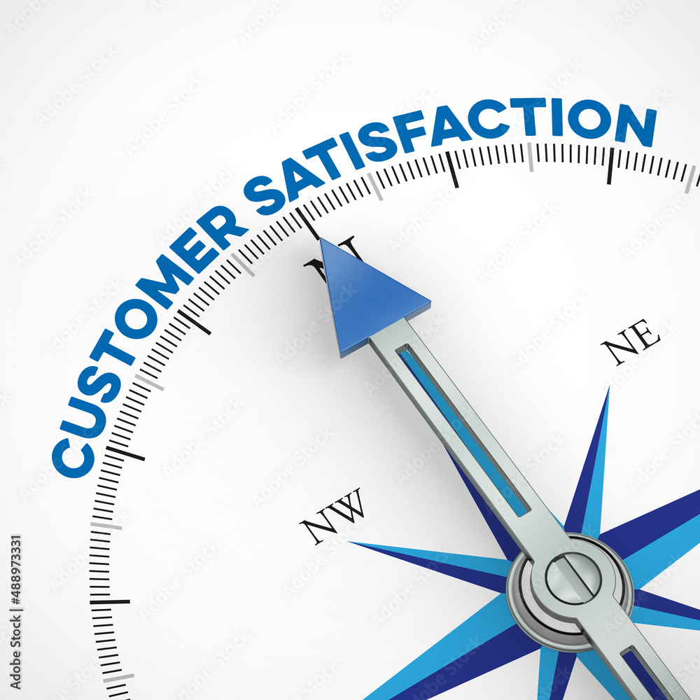 Kompass zeigt auf Schriftzug Customer Satisfaction Kompass zeigt auf Schriftzug Customer Satisfaction