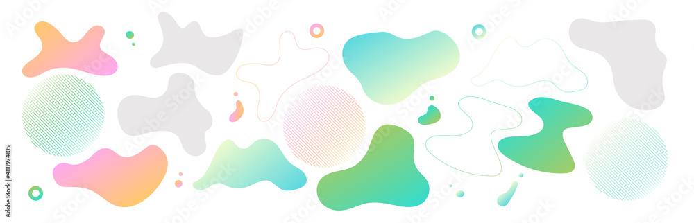 Palette of colors. Set of colored abstract modern graphic elements, colorful stains. Vector illustration. Creative design for posters, flyers, booklets, covers, wallpaper.