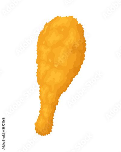 Fried chicken. Crispy fried chicken drumstick isolated on white background. Beautiful delicious in cartoon style. Fresh fast food fry meat