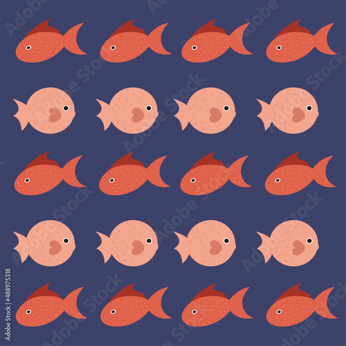 Underwater world with fish, stingrays, dolphins, octopuses and whales. Vector cute illustration of the ocean or sea. A set of marine and ocean underwater animals © Elena