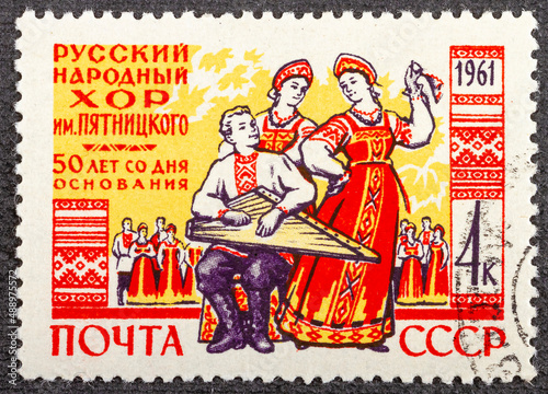RUSSIA - CIRCA 1961: Stamp printed in USSR Russia , shows Russian National Pyatnitsky Choir, 50 years since foundation, circa 1961