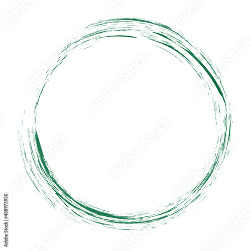Circle brush stroke vector isolated on white background. Green enso zen circle brush stroke. For stamp, seal, ink and paintbrush design template. Grunge hand drawn circle shape, vector illustration