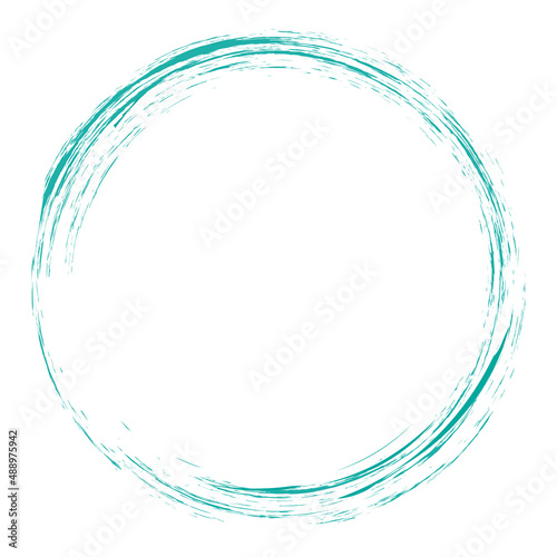 Circle brush stroke vector isolated on background. Turquoise enso zen circle brush stroke. For stamp, seal, ink and paintbrush design template. Grunge hand drawn circle shape, vector illustration
