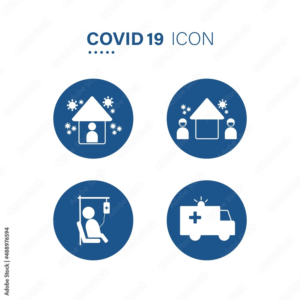 Covid 19 icons with blue circle shape such Icons as Stay home, Quarantine isolation on white background. Vector illustration. Covid 19 icons with blue circle shape such Icons as Stay home, Quarantine isolation on white background. Vector illustration.