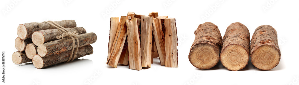 Pine logs on white background
