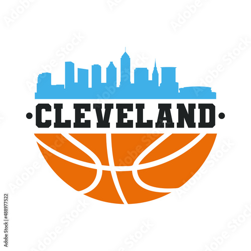 Cleveland Basketball Skyline City Silhouette Vector. Basket Design Style Icon Symbols. Sport America Ball.