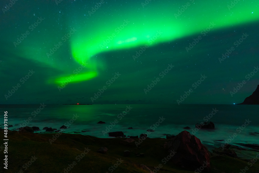 Aurora borealis over the lofoten sky