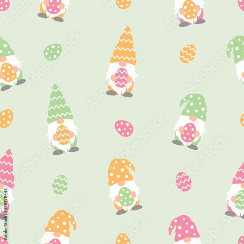 seamless pattern background cute gnome for Easter and spring on green background