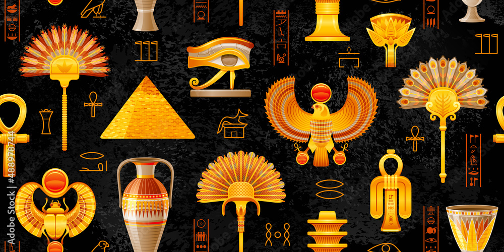 Ancient egyptian pattern. Pharaoh vector background from Egypt. Ankh