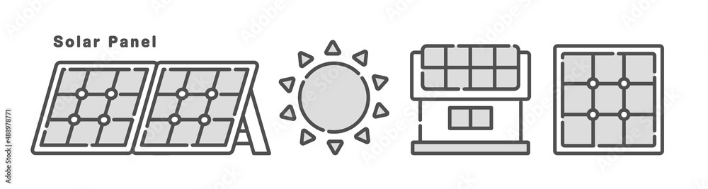 太陽光発電に関するアイコンのセット ソーラーパネルのイラスト Stock Vector Adobe Stock