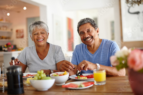 Getting a healthy start to the day. Shot of a happy senior couple enjoying a leisurely breakfast together at home.