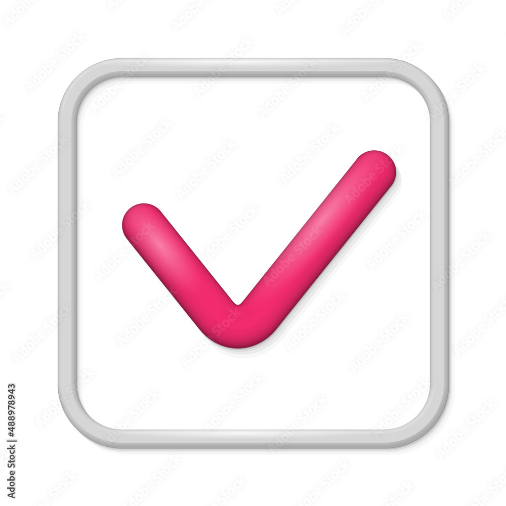 3D cartoon check icon. Approved test correct right element concept design design. Web mobile app notification vector illustration 3D cartoon check icon. Approved test correct right element concept design design. Web mobile app notification vector illustration