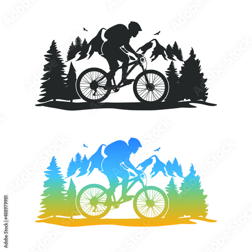 MTB Mountain Illustration Clip Art Design Shape. Sport Biker Cyclist Silhouette Icon Vector.