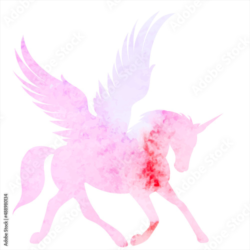pegasus watercolor silhouette on white background, isolated