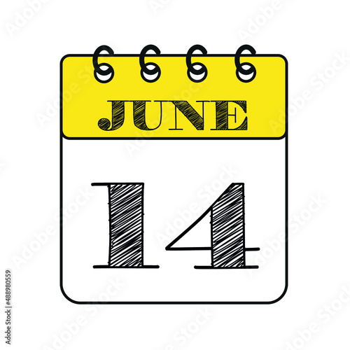 June 14 calendar icon. Vector illustration in flat style.