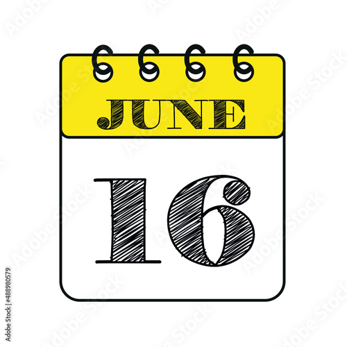 June 16 calendar icon. Vector illustration in flat style.