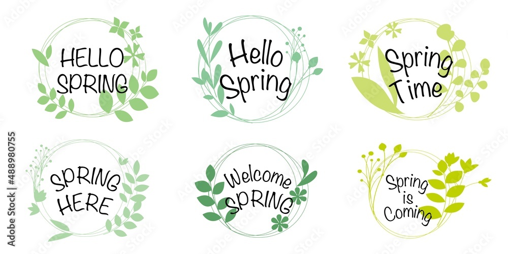 Set of Spring lettering illustration. Hello spring, Welcome spring, Spring is here. Decorative spring calligraphy collection. Vector illustration. Set of Spring lettering illustration. Hello spring, Welcome spring, Spring is here. Decorative spring calligraphy collection. Vector illustration.