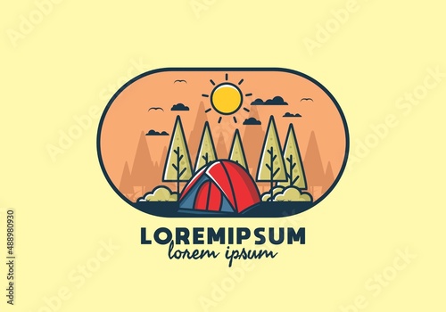 Fun camping with dome tent flat illustration