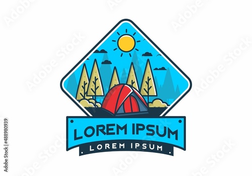 Fun camping with dome tent flat illustration