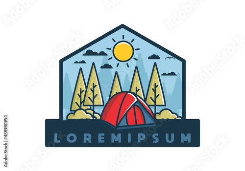 Fun camping with dome tent flat illustration