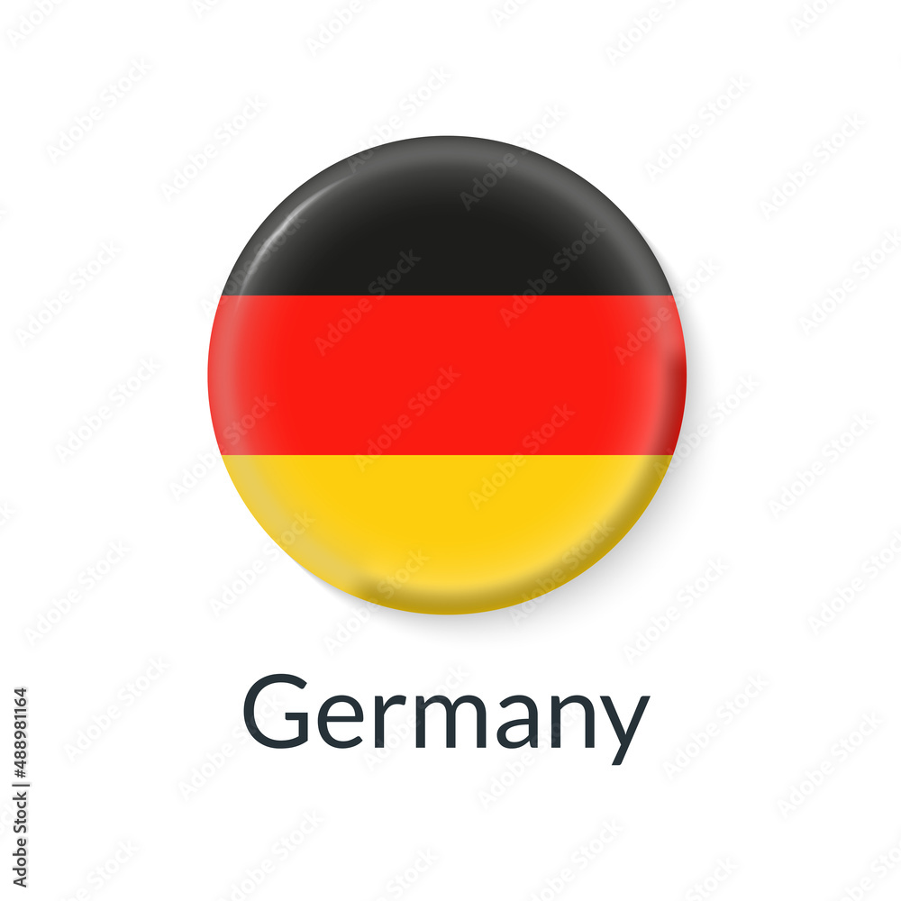 Germany flag 3d icon, circle badge or button. Round German national symbol. Vector illustration.