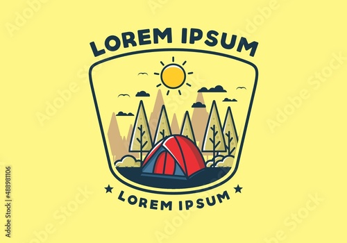 Fun camping with dome tent flat illustration