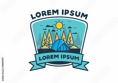 Fun camping with dome tent flat illustration