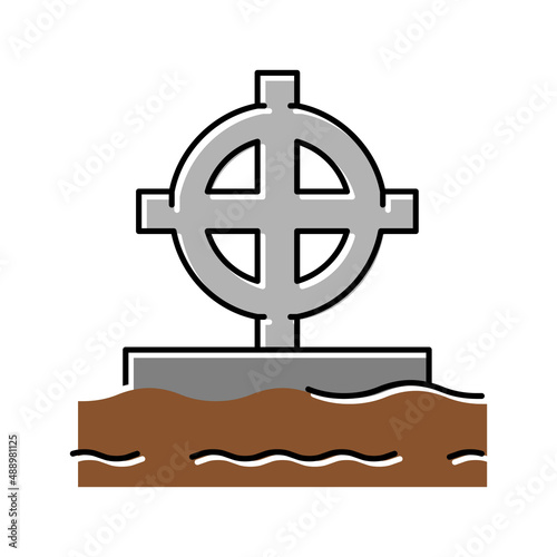 tomb cross color icon vector isolated illustration