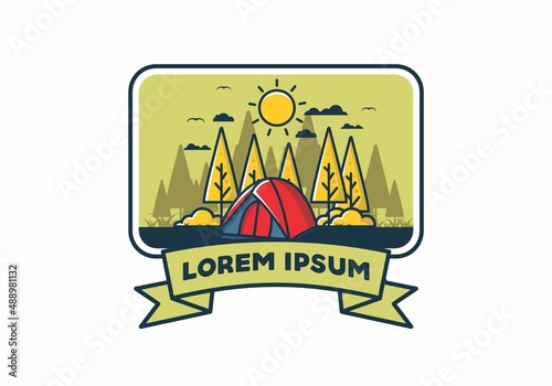 Fun camping with dome tent flat illustration