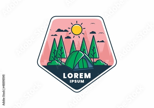 Fun camping with dome tent flat illustration