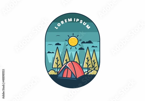Fun camping with dome tent flat illustration