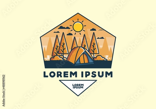 Fun camping with dome tent flat illustration