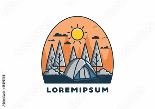 Fun camping with dome tent flat illustration