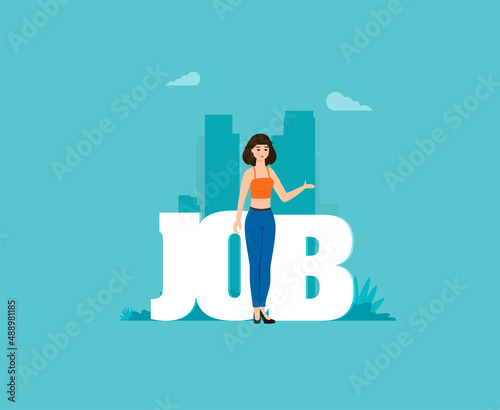 Flat vector illustration, job search, recruitment, workgroup, freelance, web graphic design