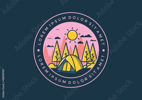 Fun camping with dome tent flat illustration