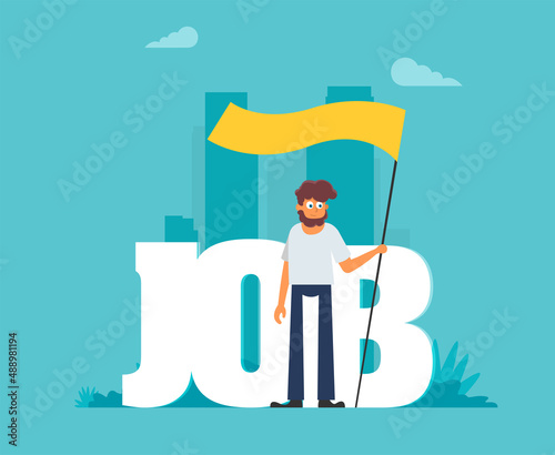 Flat vector illustration, job search, recruitment, workgroup, freelance, web graphic design