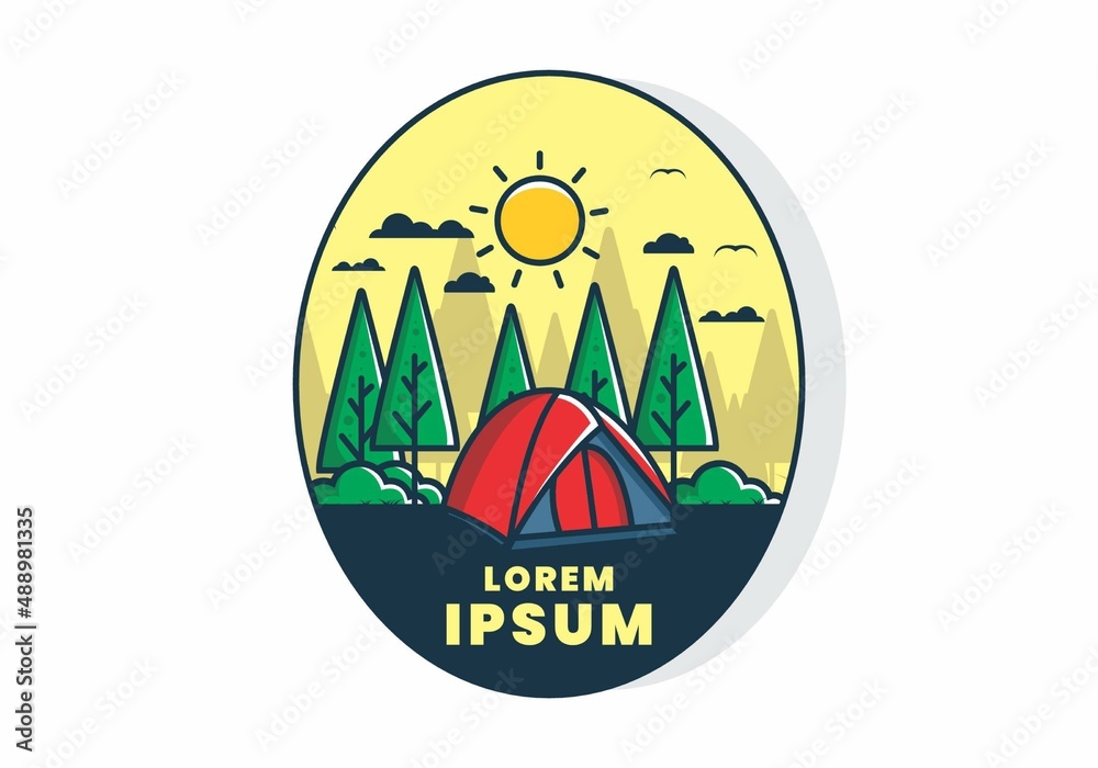 Fun camping with dome tent flat illustration