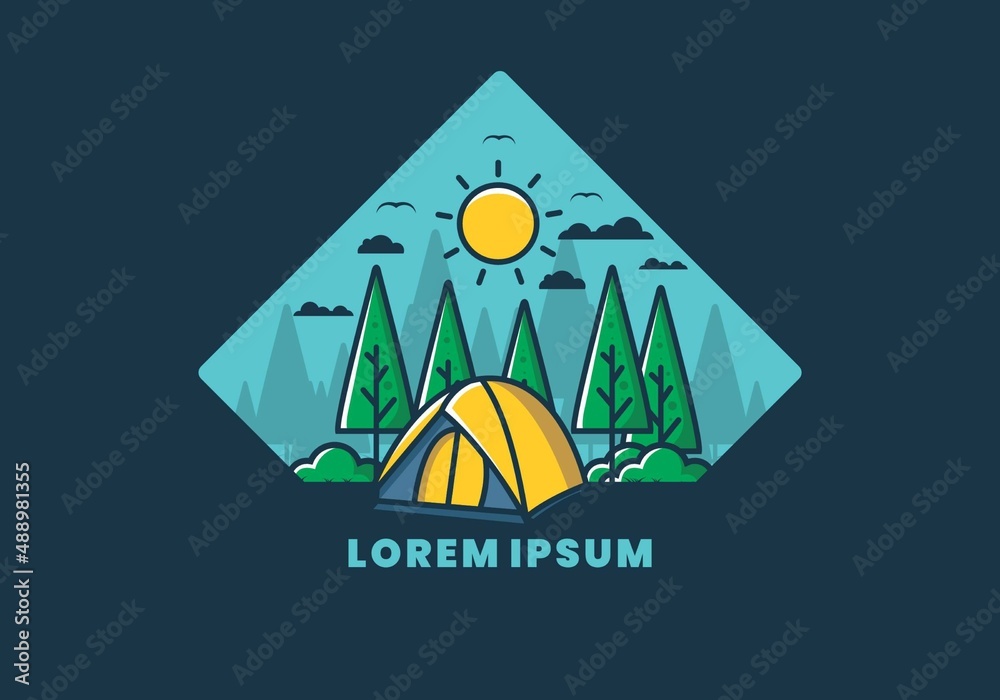 Fun camping with dome tent flat illustration Fun camping with dome tent flat illustration